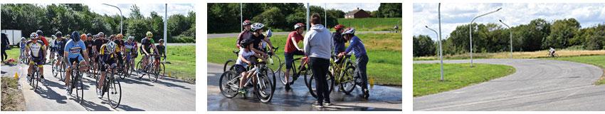 Photographs of people riding bikes