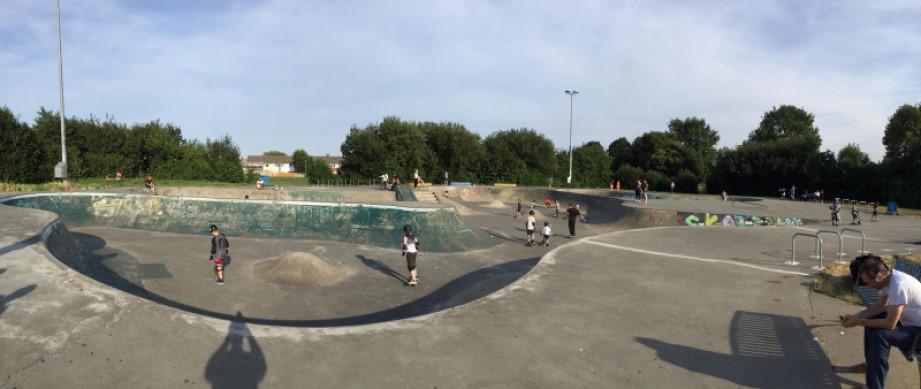 Photograph of a skateboarding park