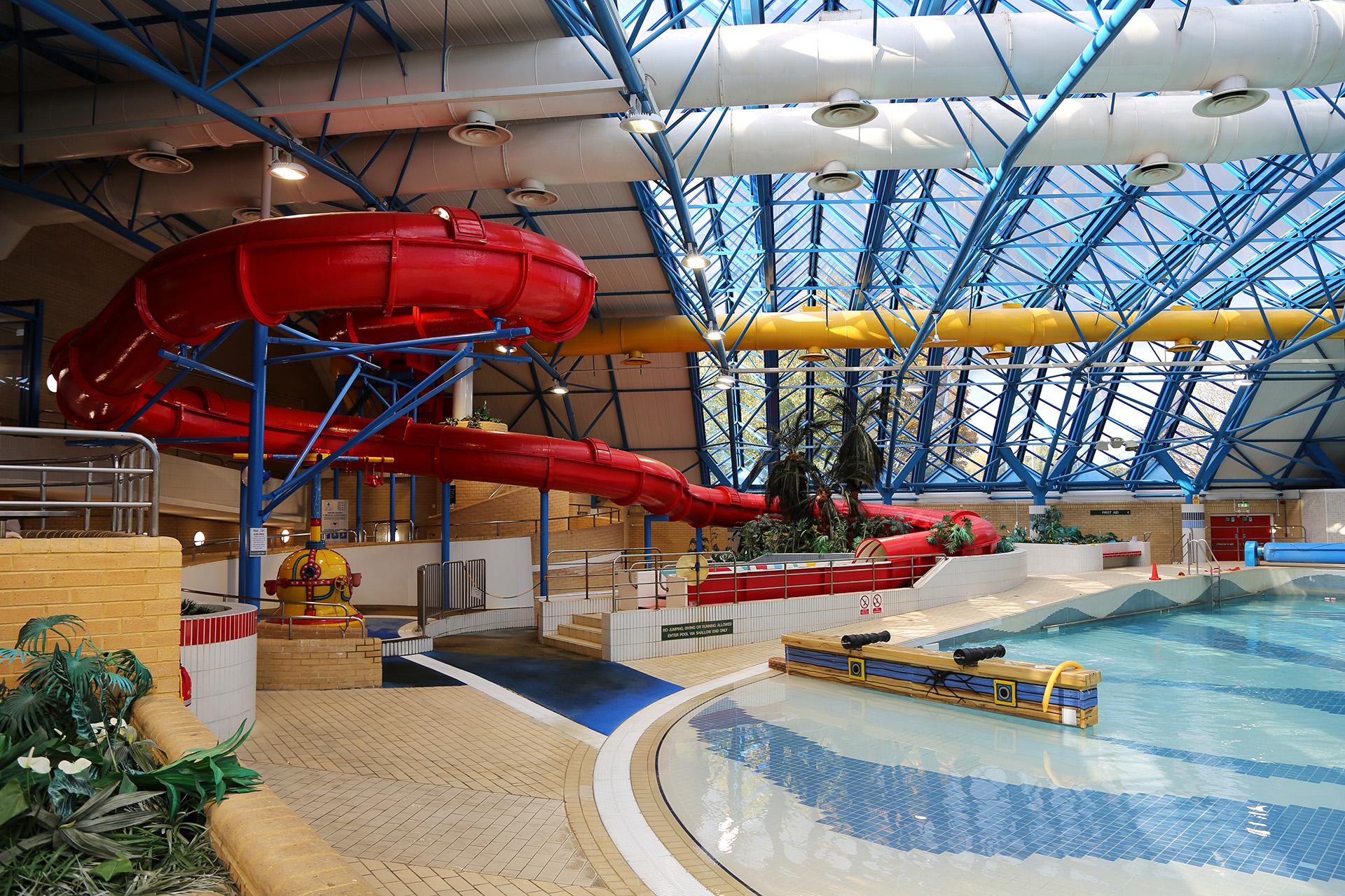 Red water slide at Woodford Leisure Centre