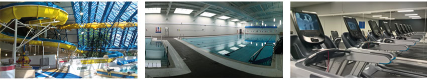 A banner showing 3 images of Woodford Leisure Centre including the pool and gym facilities